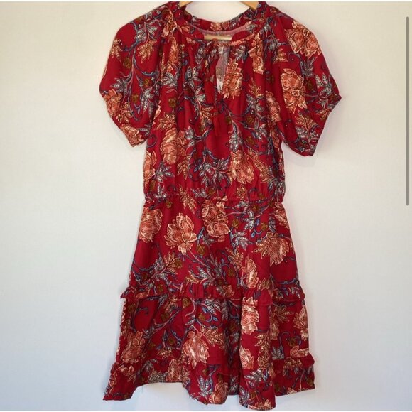 Band of the Free Connie Garnet Blush Boho Tiered Dress Sz Large Womens Red Cinch - Picture 12 of 13